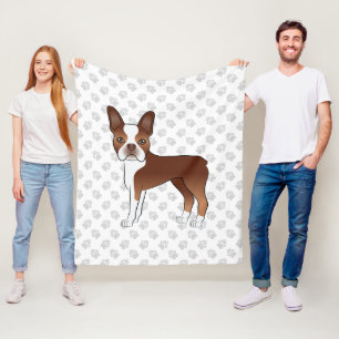 Rot-Weißer Boston-Terrier-Cartoon-Hund & Pfoten Fleecedecke