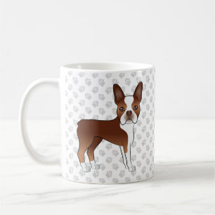 Rot-Weißer Boston-Terrier-Cartoon-Hund & Pfoten Kaffeetasse