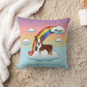 Rot-weißer Boston Terrier Regenbogen-Gedenkstätte Kissen