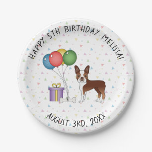 Rot-Weißer Boston Terrier Süßer Hund - Geburtstag Pappteller