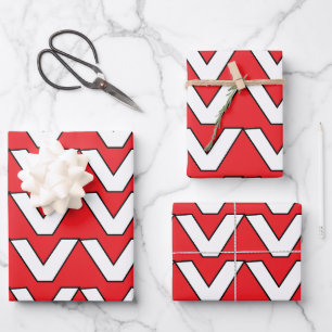 Rot-weißer Chevron-Streifen Geschenkpapier Set