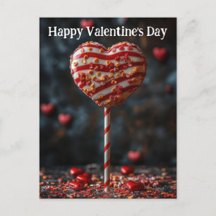 Rot weißer Herz Cake Pop Valentinstag Postkarte