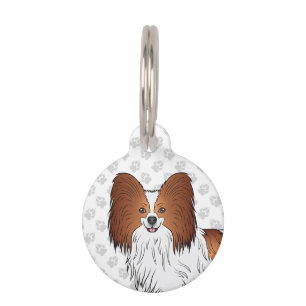 Rot-Weißer Papillon-Cartoon-Hundekopf Haustiermarke