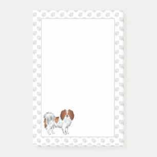 Rot-weißer Phalène-Cartoon-Hund mit Pfoten Post-it Klebezettel