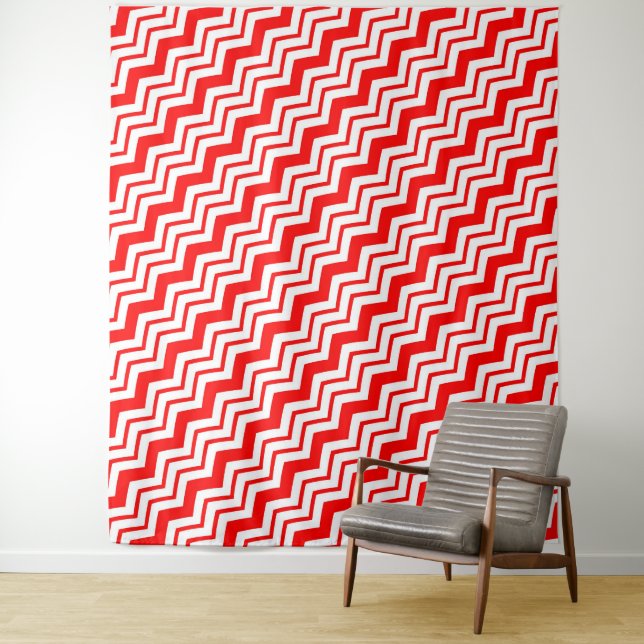 Rot-Weißes Chevron-Zickzack-Musterdesign  Wandteppich (Beispiel)