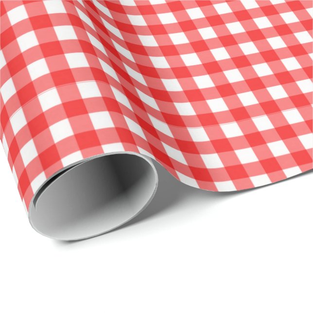 Rot| Weißes Gingham Wrapping Paper Geschenkpapier (Rolleneckpunkt)