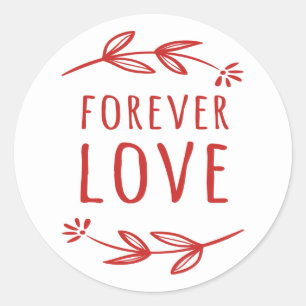 Rot & Weißes Lorbeerblatt Forever Love Hochzeitsfe Runder Aufkleber