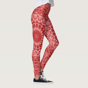 Rot-Weißes ornamentales Mandala-Muster Leggings