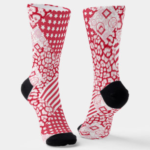 Rot-weißes Patchwork-Landhausstil Socken