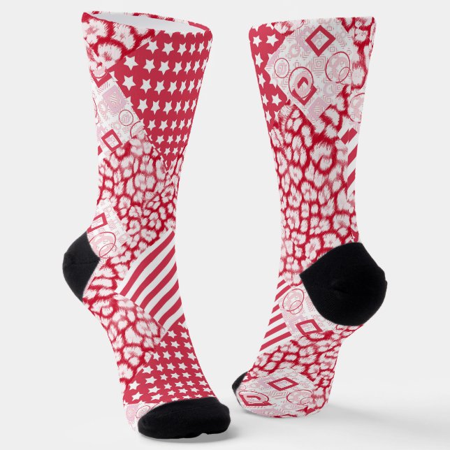 Rot-weißes Patchwork-Landhausstil Socken (Gewinkelt)