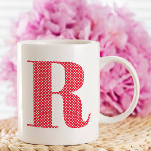 Rot-Weißes Punkte-Monogramm Kaffeetasse