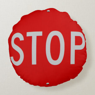 Rot-Weißes Stopp-Schild Rundes Kissen
