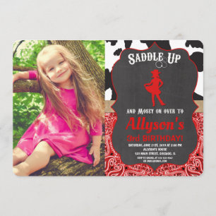 Rot-Western-Cowgirl-Foto Geburtstag Einladung
