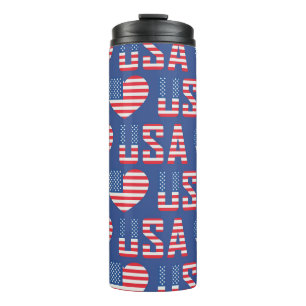 ROT WHITE BLUE PATRIOTIC USA STARS STRIPES THERMOSBECHER