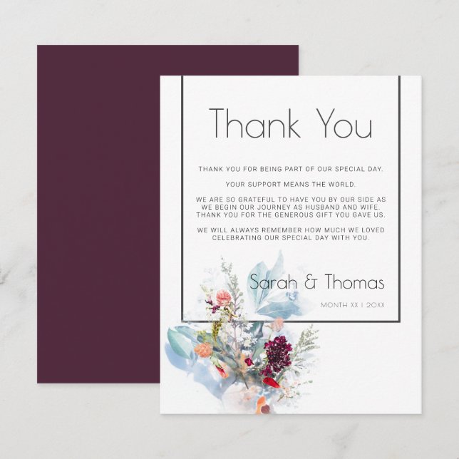 ROT WHITE & ORANGE FLORAL ELEGANT DANKE EINLADUNG (Vorne/Hinten)