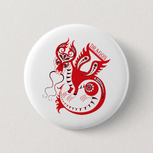 Rot Zeichnend chinesischer Drache Button
