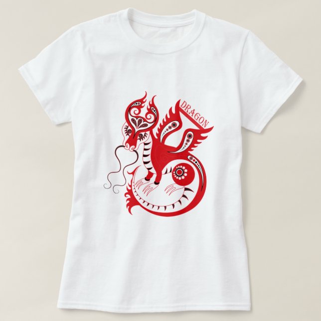 Rot Zeichnend chinesischer Drache T-Shirt (Design vorne)