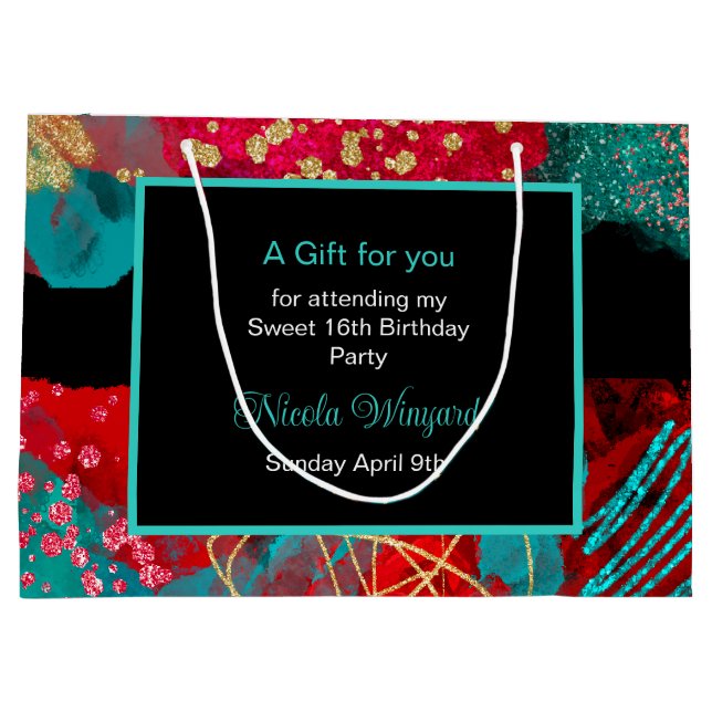 Rotalkohol Tinte Sweet 16 Große Geschenktüte (Rückseite)