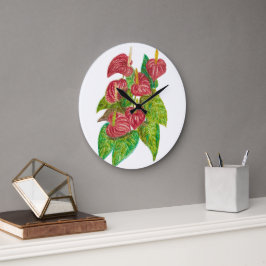 Rotanthurium-Blume Große Wanduhr