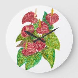 Rotanthurium-Blume Große Wanduhr