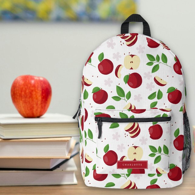 Rotäpfel, Blüten Kinder Individuelle Name Schule Bedruckter Rucksack (Red Apples, Blossoms Kids Custom Name School Printed Backpack)