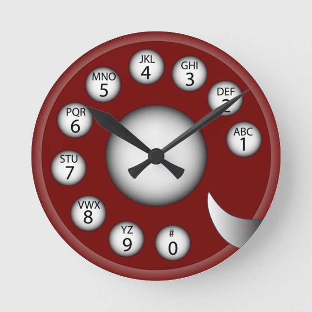 Rotary Phone Dial (Rot) Runde Wanduhr (Vorderseite)