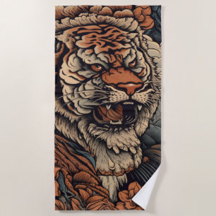 Rotation mit Atemberaubendem Tiger Tattoo Strandtuch