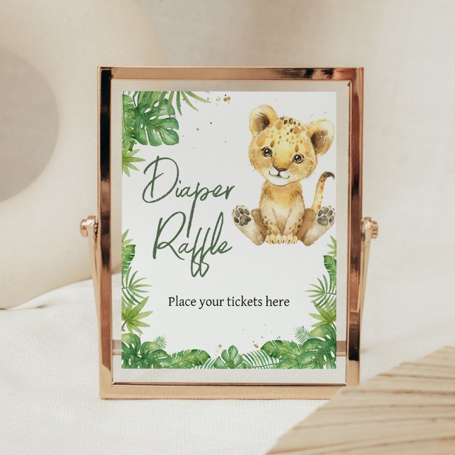 Rotation mit Lion Baby Duwer Windelwanne Poster (Roaring with Excitement Lion Baby Shower Diaper Raffle Sign
)