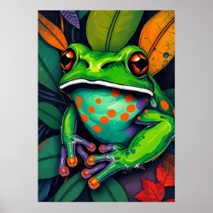 Rotaug-Laubfrosch Farbige Kunst Poster
