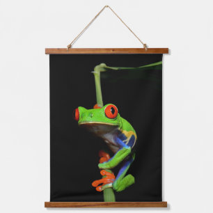 Rotaugiger Gemalter Baumfrosch Wandteppich Mit Holzrahmen