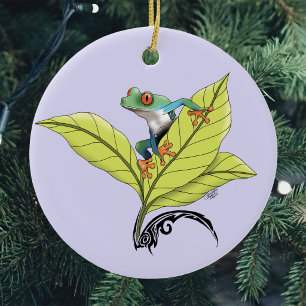 Rotäugiger Laubfrosch Grüne Blätter Lavendel Keramik Ornament