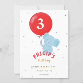 Rotballon und tierischer illustrativer Kindergebur Einladung