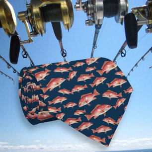 Rotbarsch-Muster Salzwasserfischer Navy Blau Krawatte