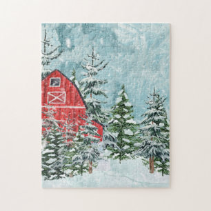 Rotbarsche Schneebaume Winterlandschaft Puzzle