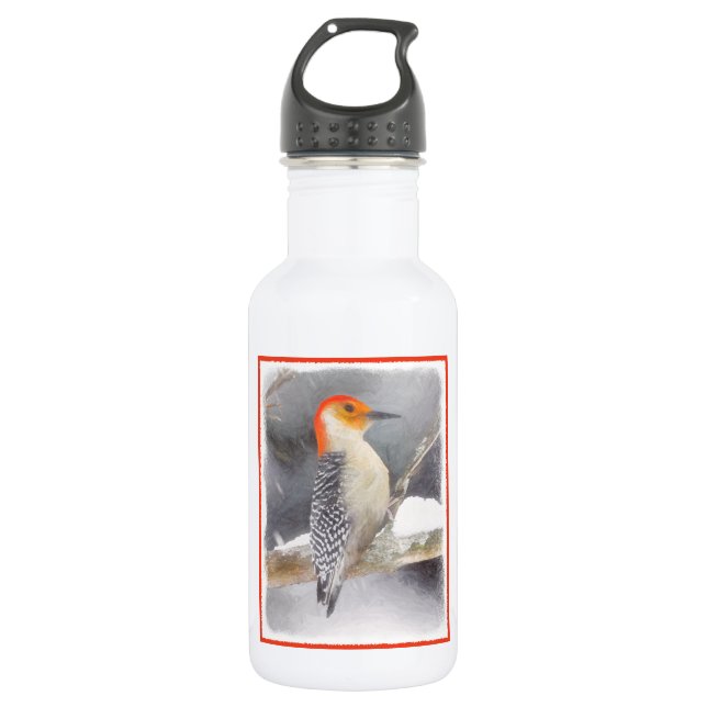 Rotbauchspecht Malerei Originale Vogelkunst Edelstahlflasche (Vorderseite)