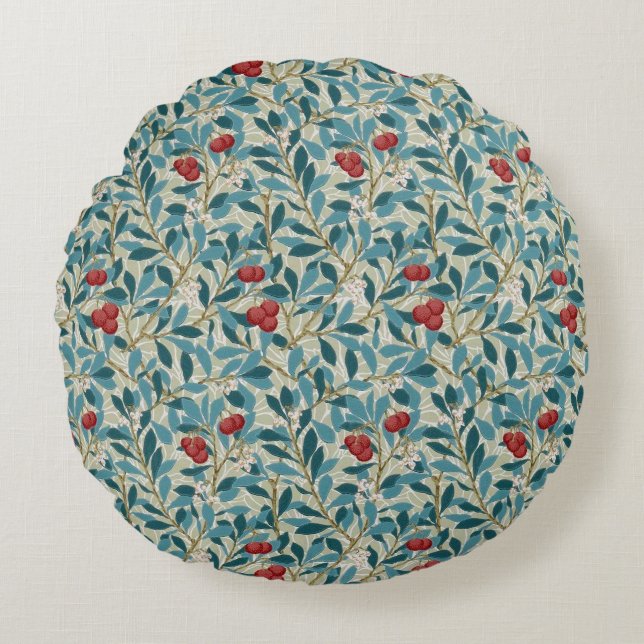 Rotbeerbaum, William Morris Rundes Kissen (Vorderseite)