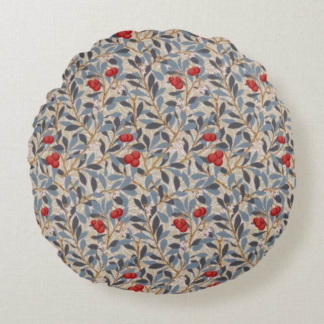 Rotbeerbaum, William Morris Rundes Kissen (Vorderseite)