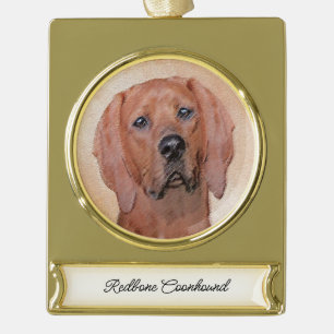 Rotbein-Innenmalerei - Niedliche Original Hundkuns Banner-Ornament Gold