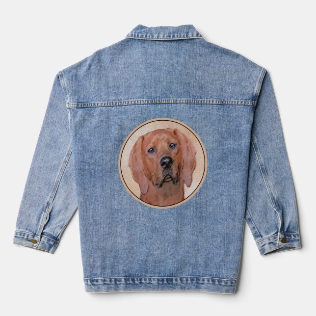 Rotbein-Innenmalerei - Niedliche Original Hundkuns Jeansjacke (Rückseite)
