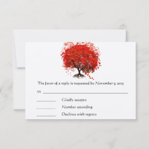 Rotblättrige Herzbaum-RSVP-Karte RSVP Karte