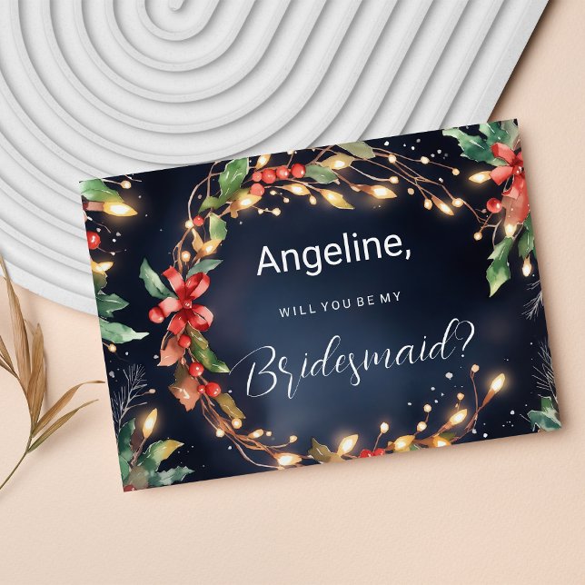 Rotblaugrüne Weihnachtsfeier Blume überragt Brides Einladung (Red blue green Christmas flower wreathe Bridesmaid )