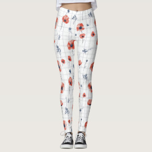 Rotblütenmuster auf weißem Grund Leggings