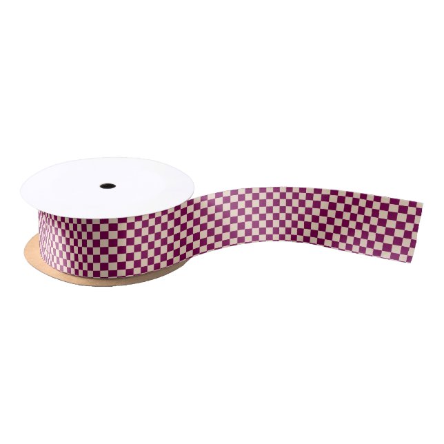 Rotbraun-beiges Schachbrettmuster Satinband (Spule)
