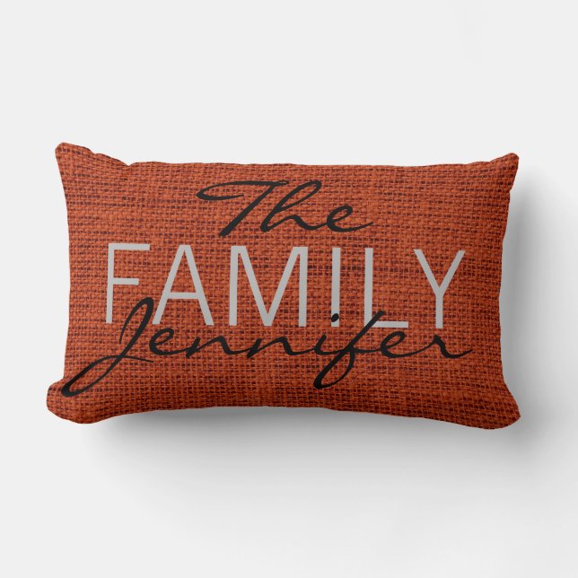 Rotbraune Burlap-Rustikale Linen Monogramm Lendenkissen (Vorderseite)