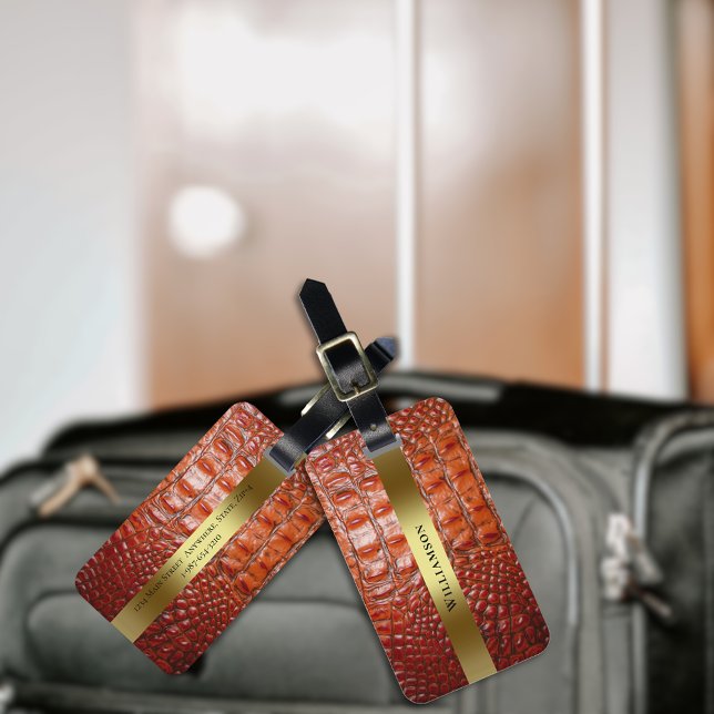 Rotbraune Reptilien Digital Leather Gold Metal Gepäckanhänger (Von Creator hochgeladen)