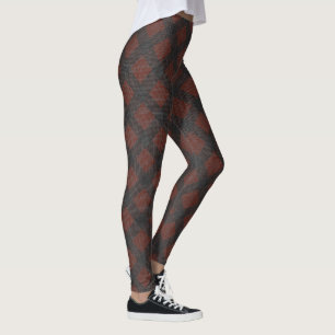 rotbraune und schwarz geneigte Quadrate oder Schac Leggings