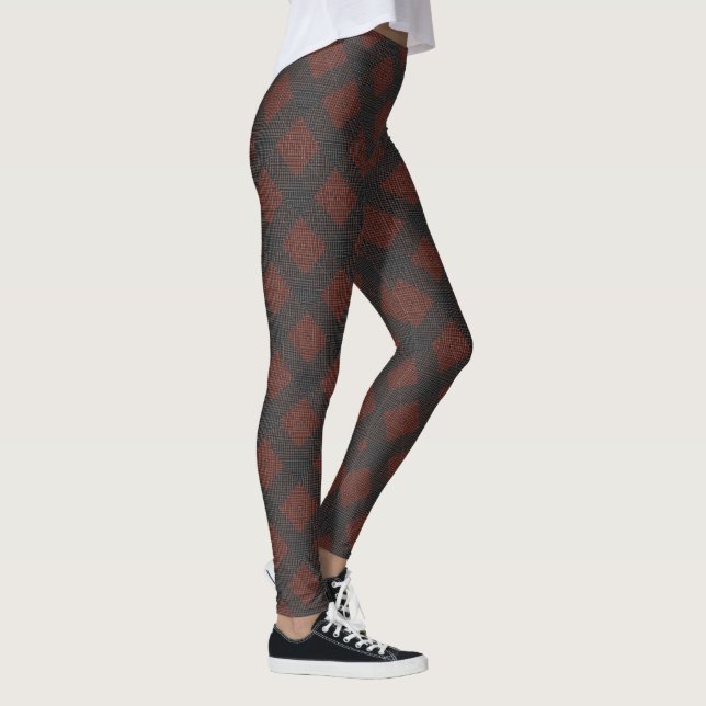 rotbraune und schwarz geneigte Quadrate oder Schac Leggings (Rechts)