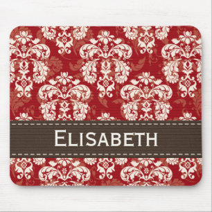 Rotbrauner Sahnedamast Mousepad