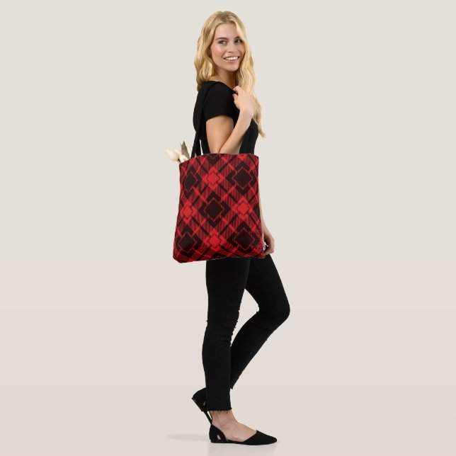 Rotdiamantenmuster Tartan Tote Bag (Am Model)