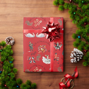 Rote 12 Tage Weihnachtsfeier Geschenkpapier